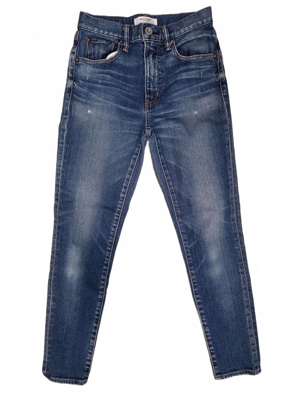 Moussy Vintage HW Rebirth Skinny Medium Wash Japanese Denim Jeans Size 25
